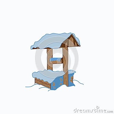 Winter sketch. An old abandoned well surrounded by snow. Vector illustration Vector Illustration